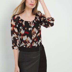 White House Black Market floral print chiffon woven blouse Size 4